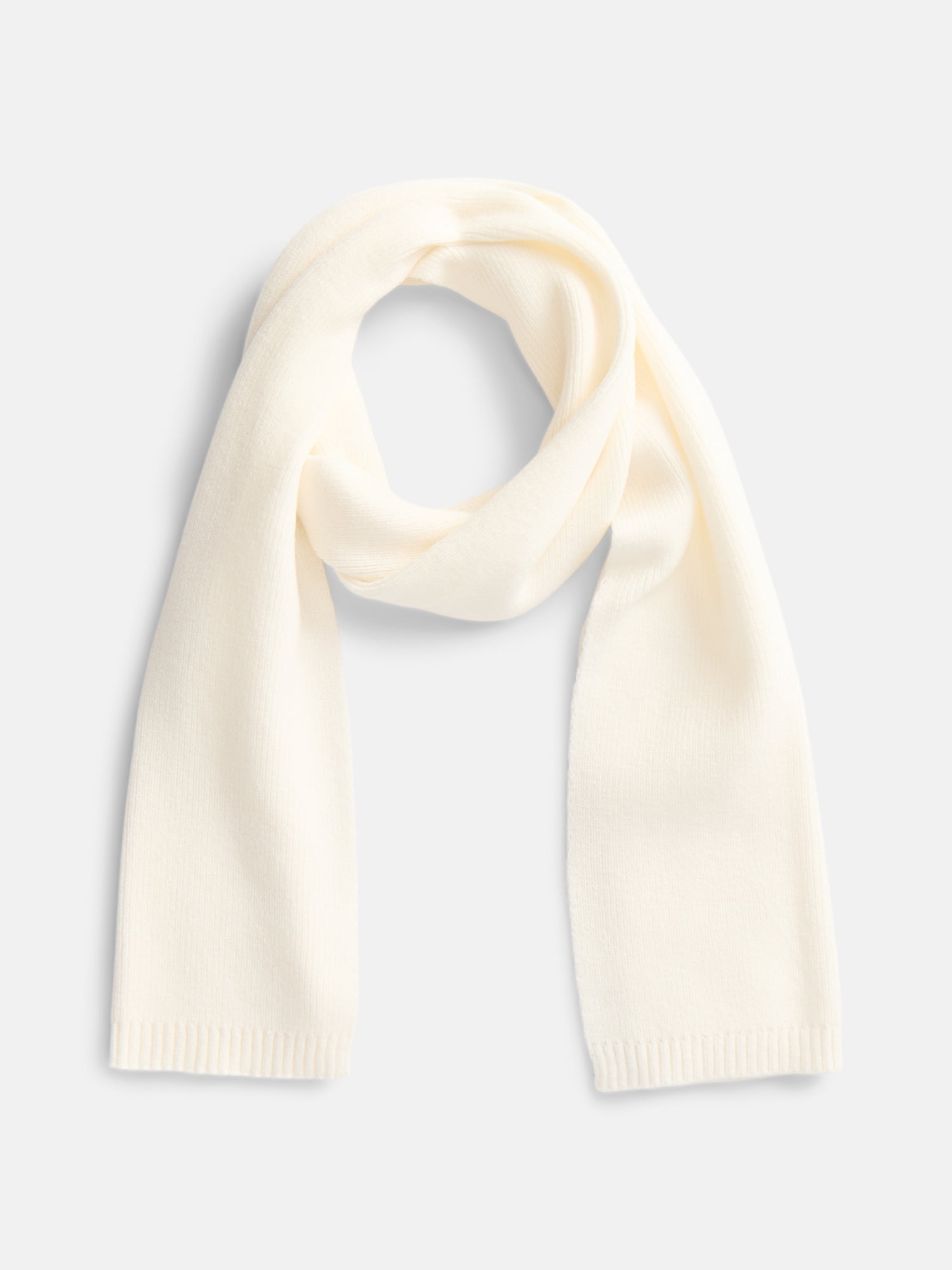 Scenario Women's Knit Oblong Scarf with Ribbed Trim, Winter White