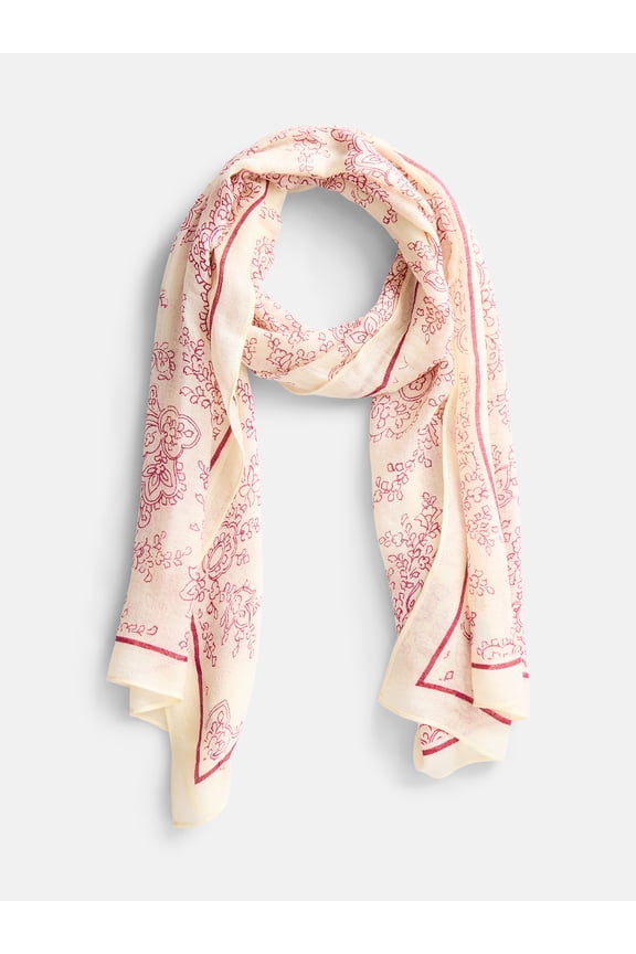 Women's Woven Oblong Printed Scarf, White