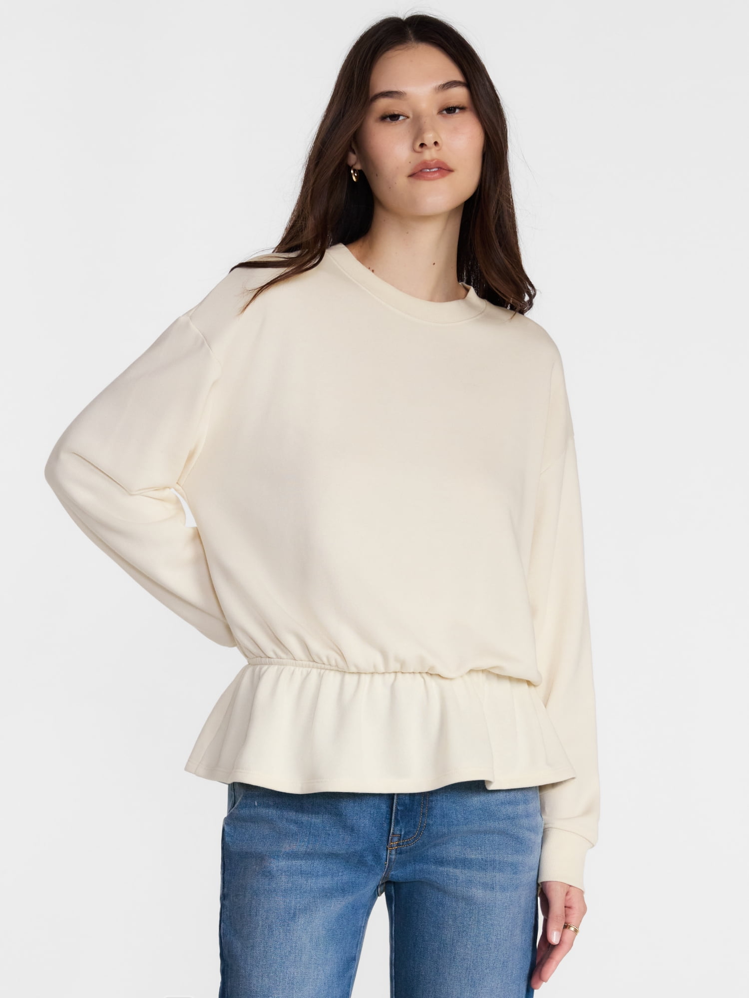 Scenario Women's Peplum Sweatshirt with Long Sleeves, Sizes XS-XXXL