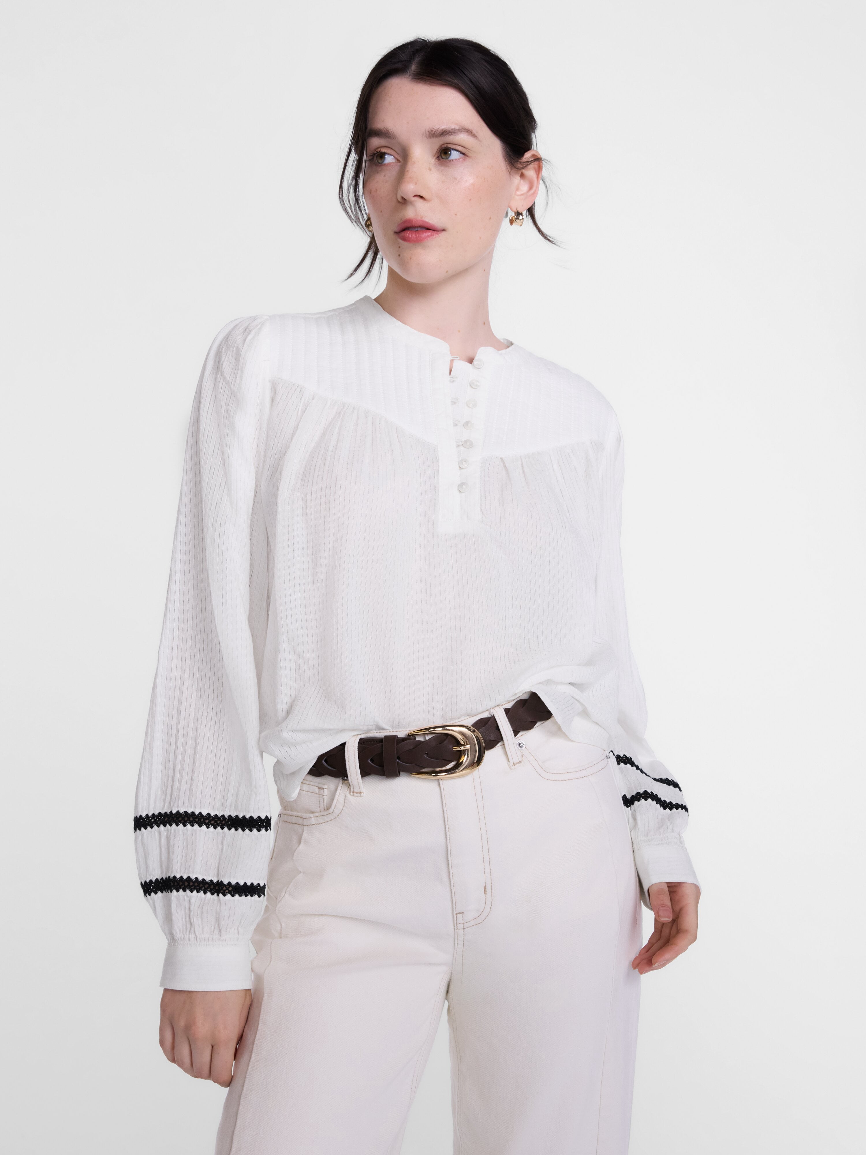 Scenario Women's and Women's Plus Quilted Detail Long Sleeve Top, Sizes XS-4X
