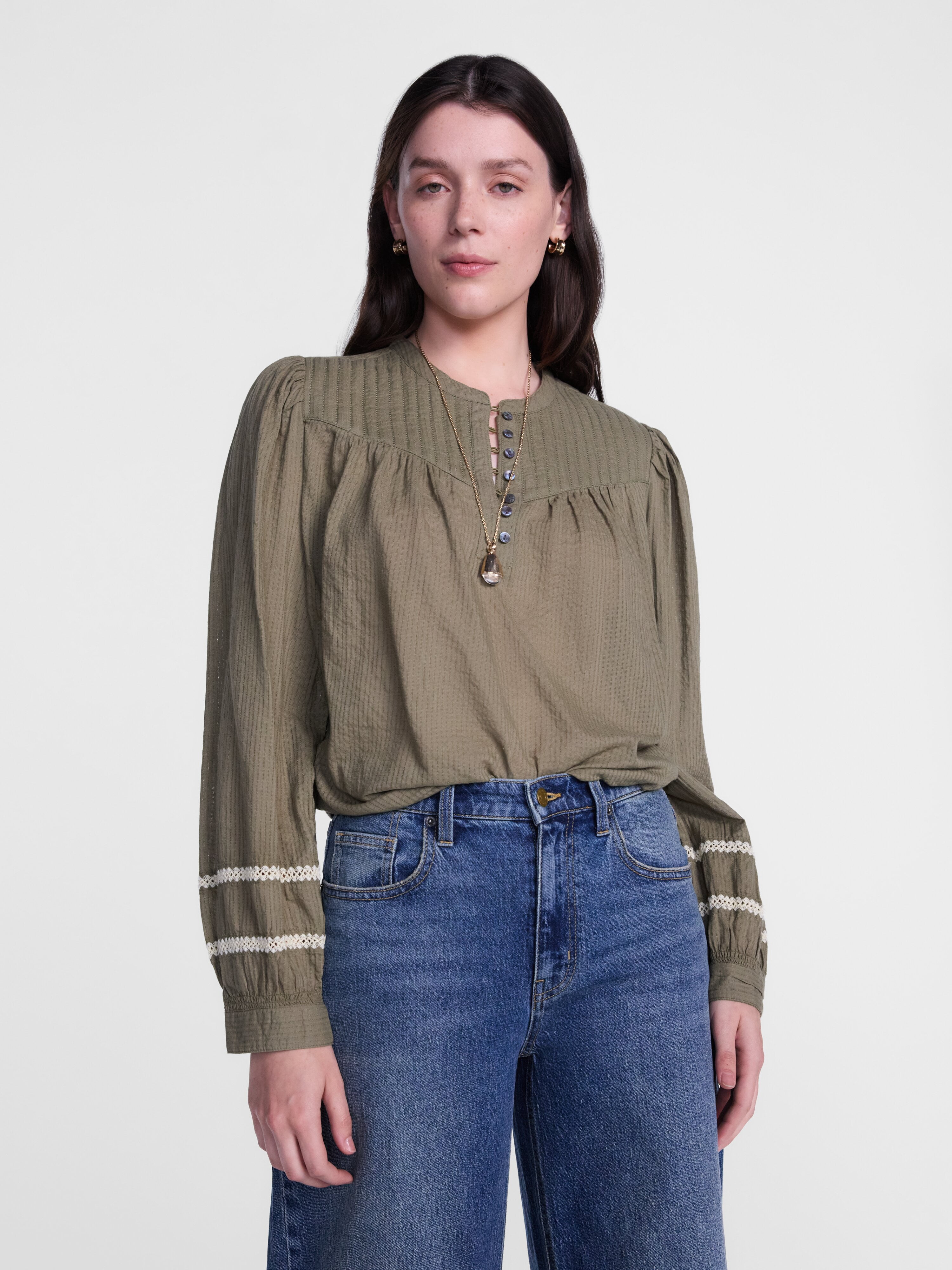 Scenario Women's and Women's Plus Quilted Detail Long Sleeve Top, Sizes XS-4X