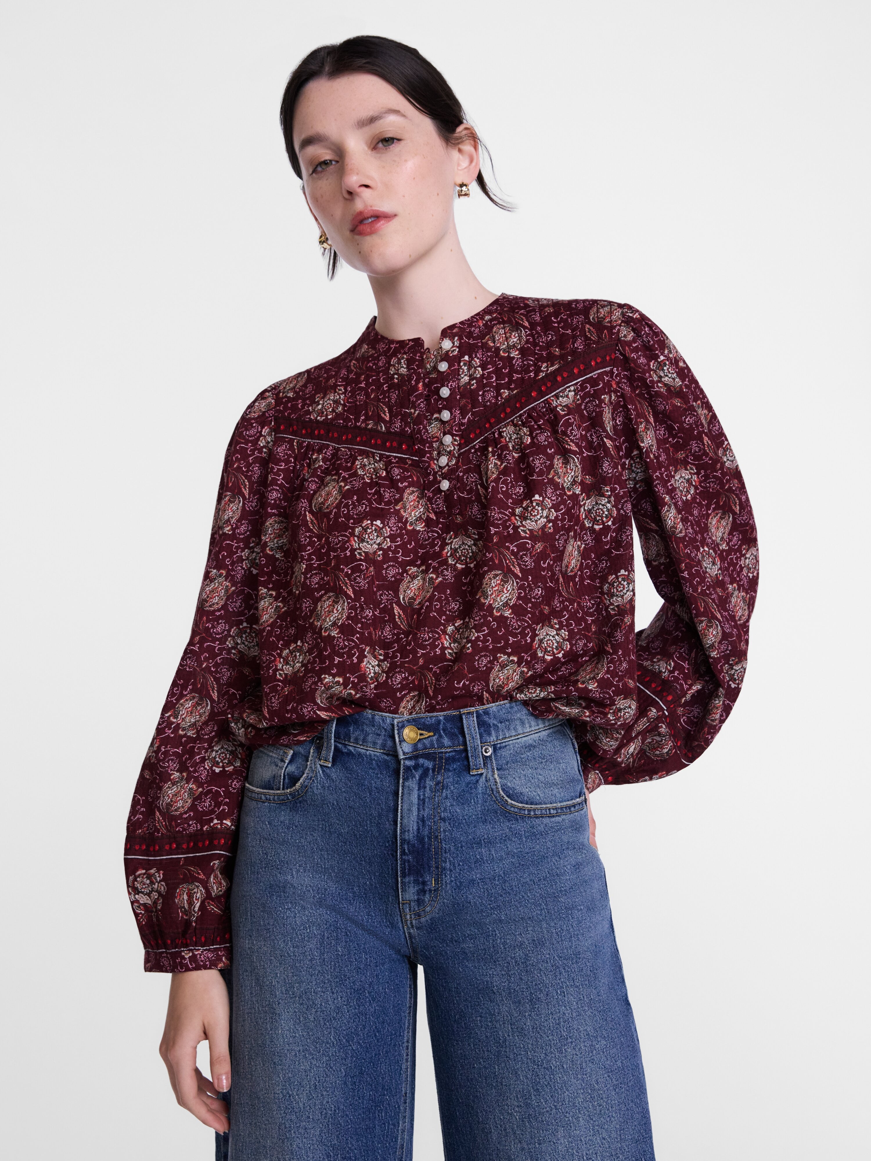 Scenario Women's and Women's Plus Quilted Detail Long Sleeve Top, Sizes XS-4X