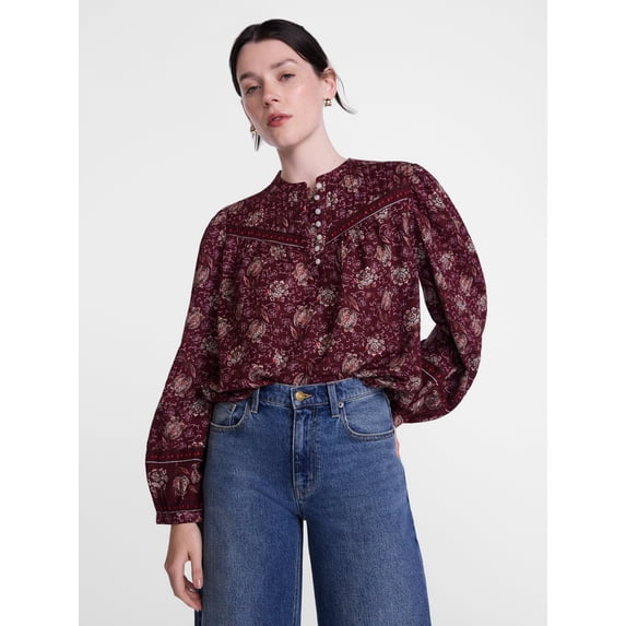 Scenario Women's and Women's Plus Quilted Detail Long Sleeve Top, Sizes XS-4X