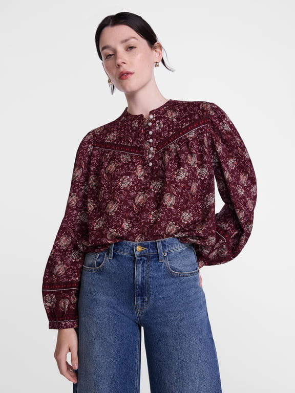 Women's and Women's Plus Quilted Detail Long Sleeve Top, Sizes XS-4X