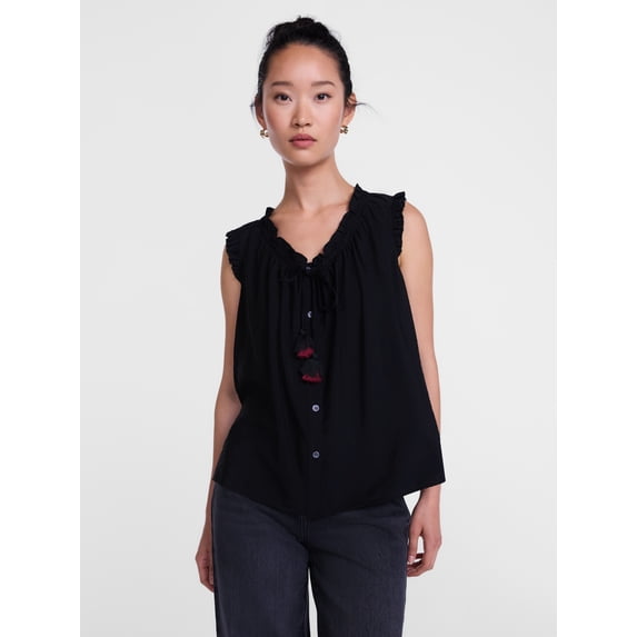 Scenario Women's and Women's Plus Ruffle Neck Tank Top with Tie Front, Sizes XS-4X