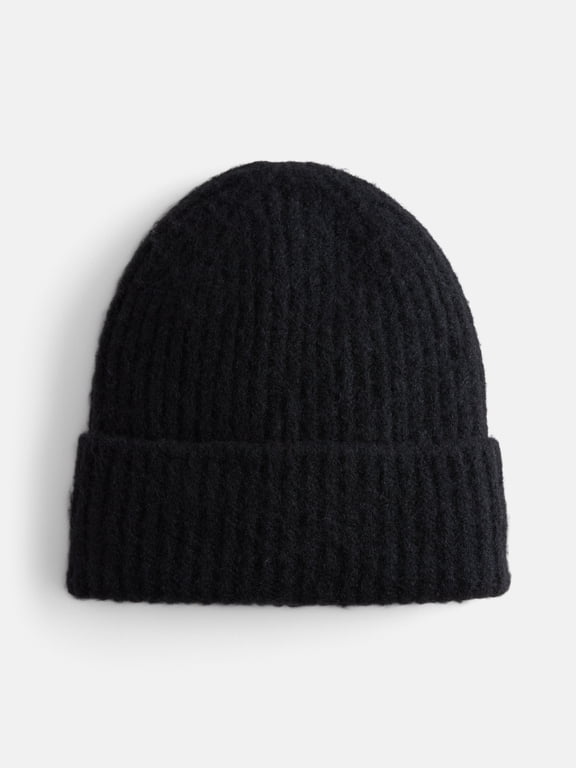 Women's Rib Knit Beanie, Black Soot