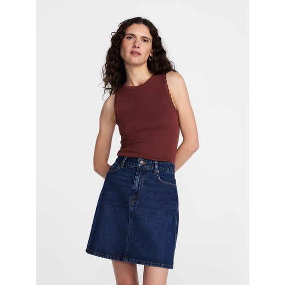 Scenario Women's Ribbed Tank Top with Lace Trim, Sizes XS-XXXL