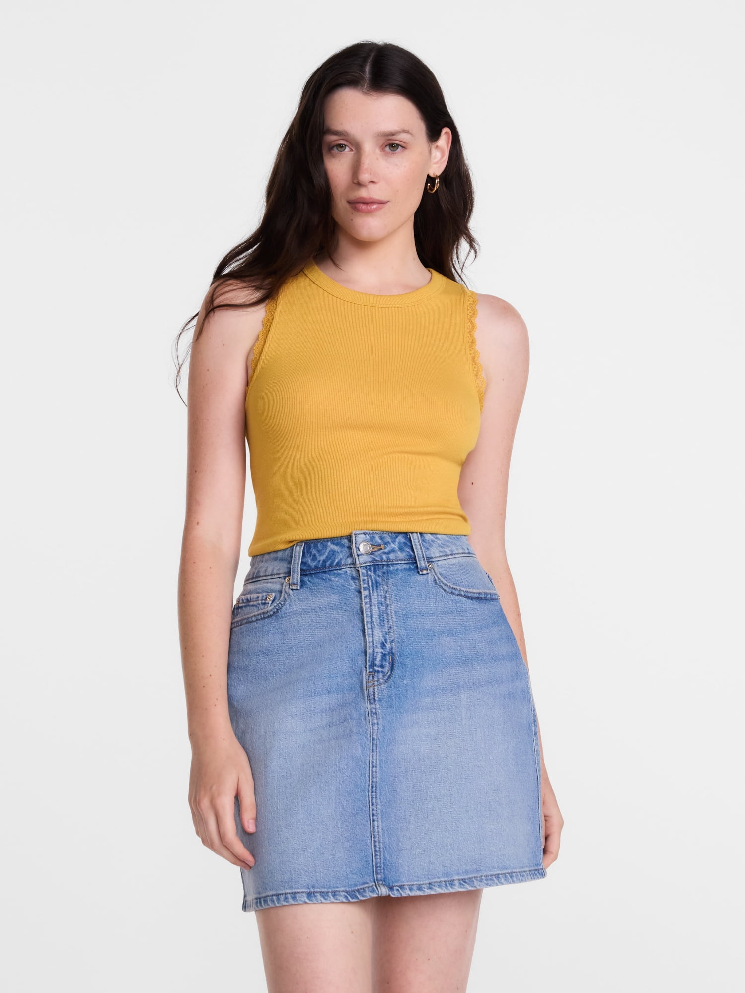 Scenario Women's Ribbed Tank Top with Lace Trim, Sizes XS-XXXL