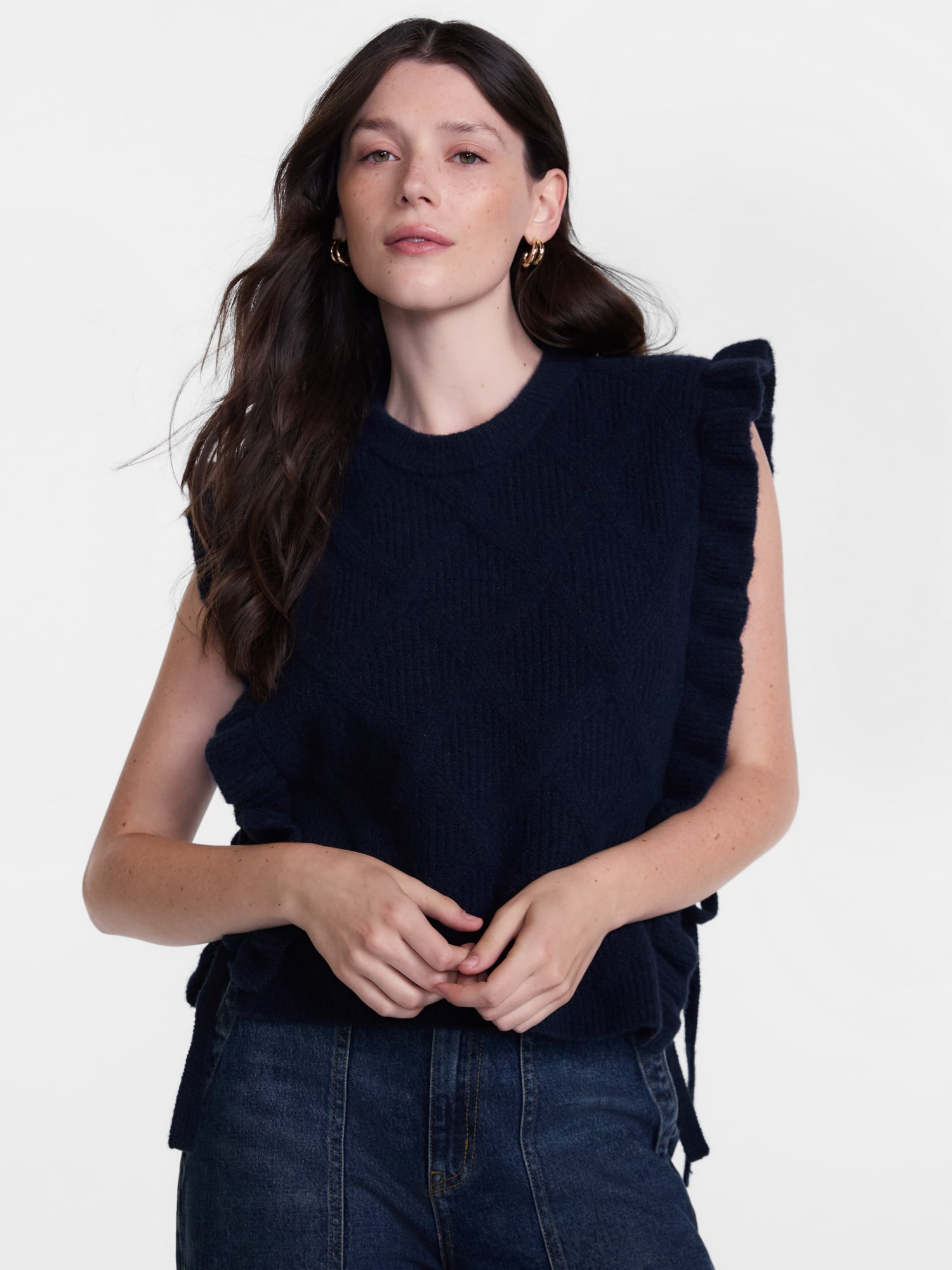 Scenario Women's Ruffle Sweater Vest, Sizes S-XXXL