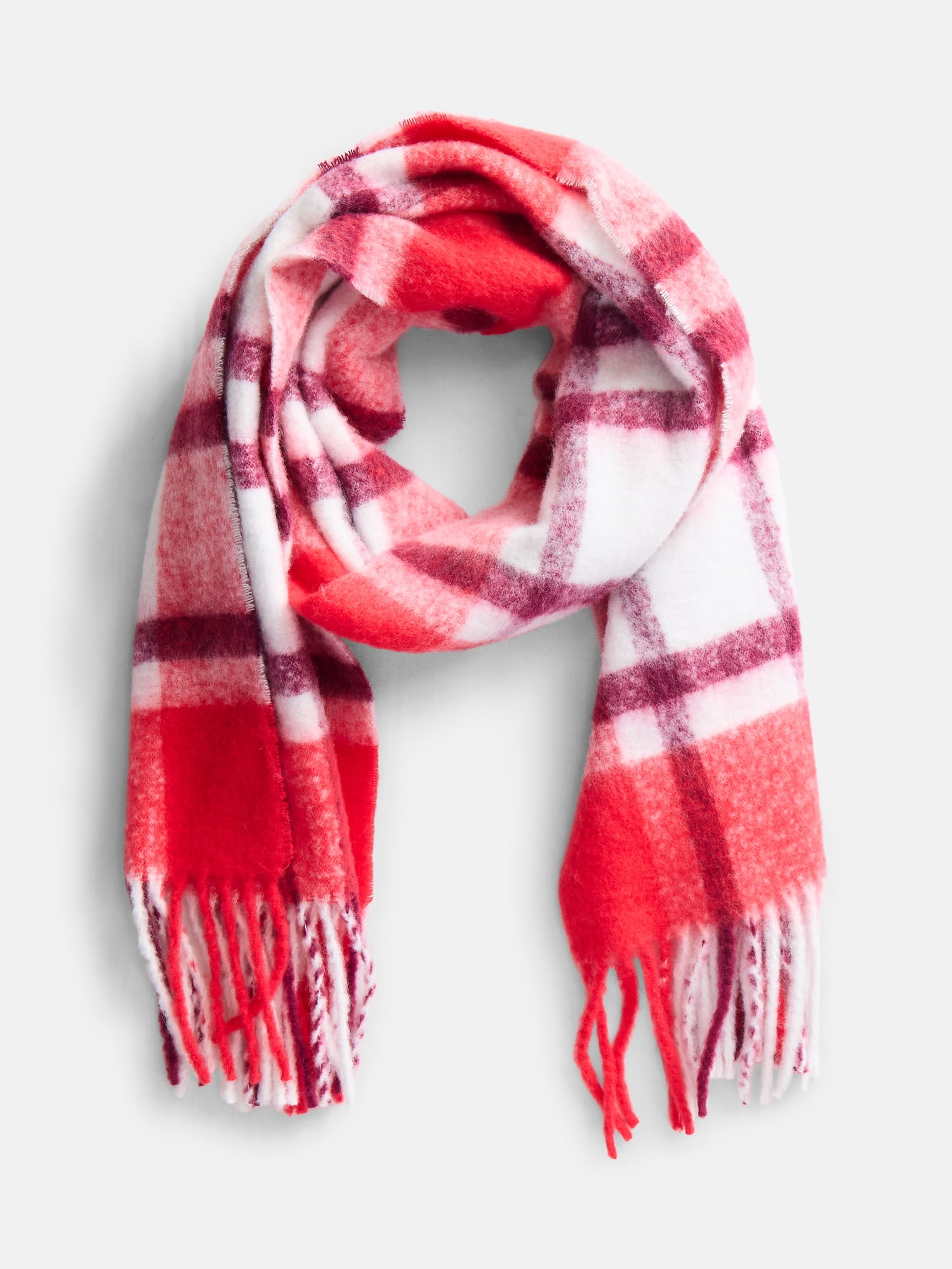 Scenario Women's Woven Plaid Scarf, Red