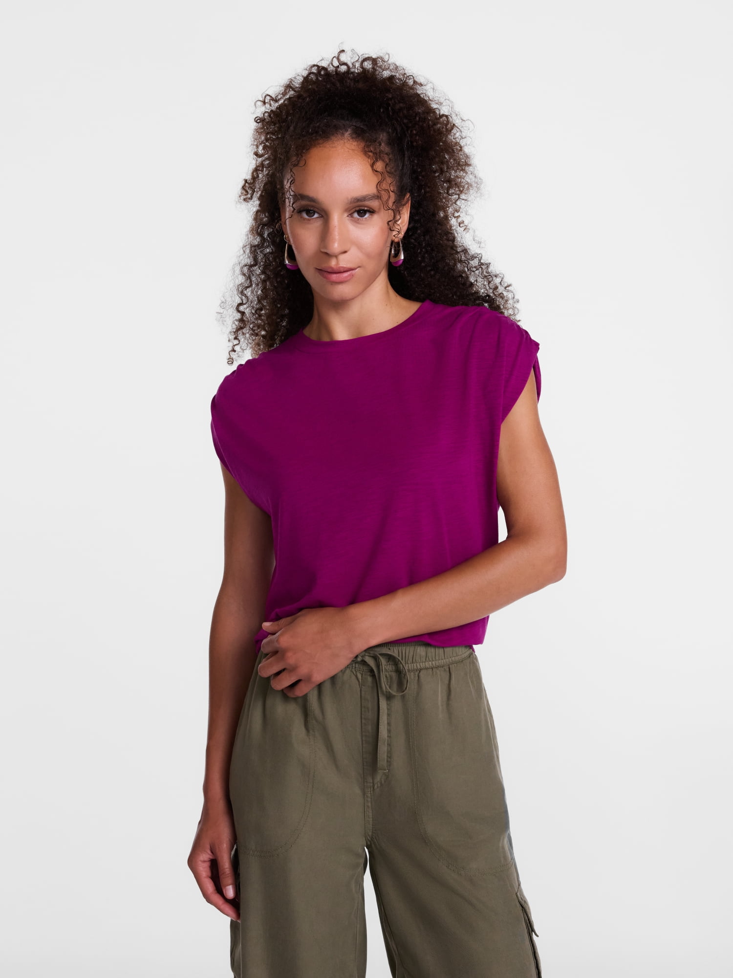 Scenario Women's and Women's Plus Shirred Shoulder Tee, Sizes XS-4X