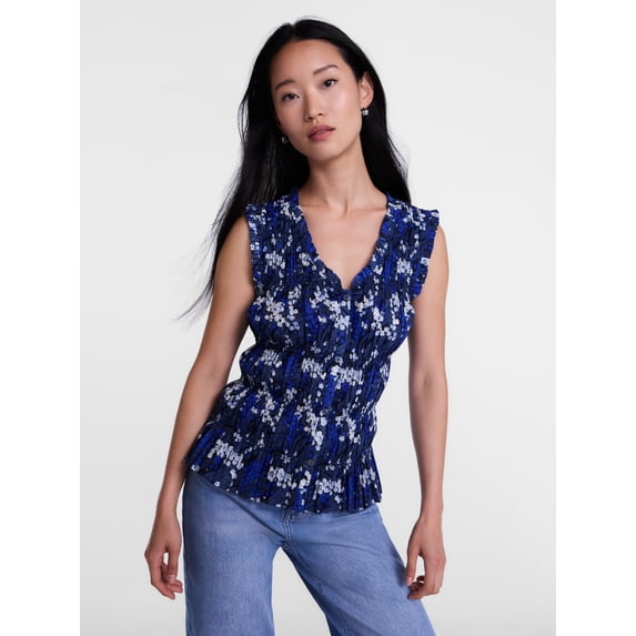 Scenario Women's Smocked Sleeveless Button Front Top, Sizes XS-XXXL