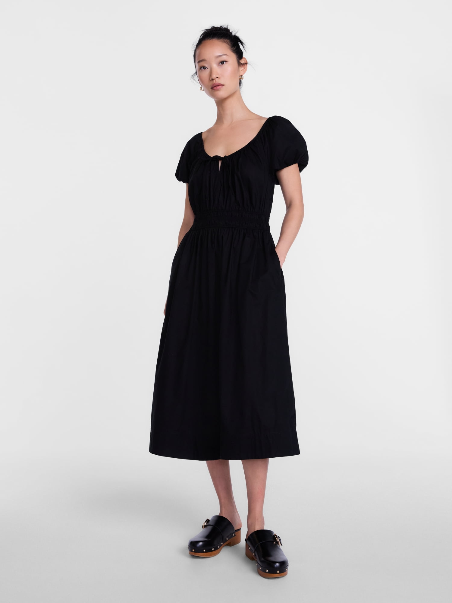 Scenario Women's and Women's Plus Smocked Waist Peasant Midi Dress with Puff Sleeves, Sizes XS-4X