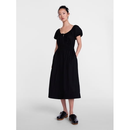 Scenario Women's and Women's Plus Smocked Waist Peasant Midi Dress with Puff Sleeves, Sizes XS-4X