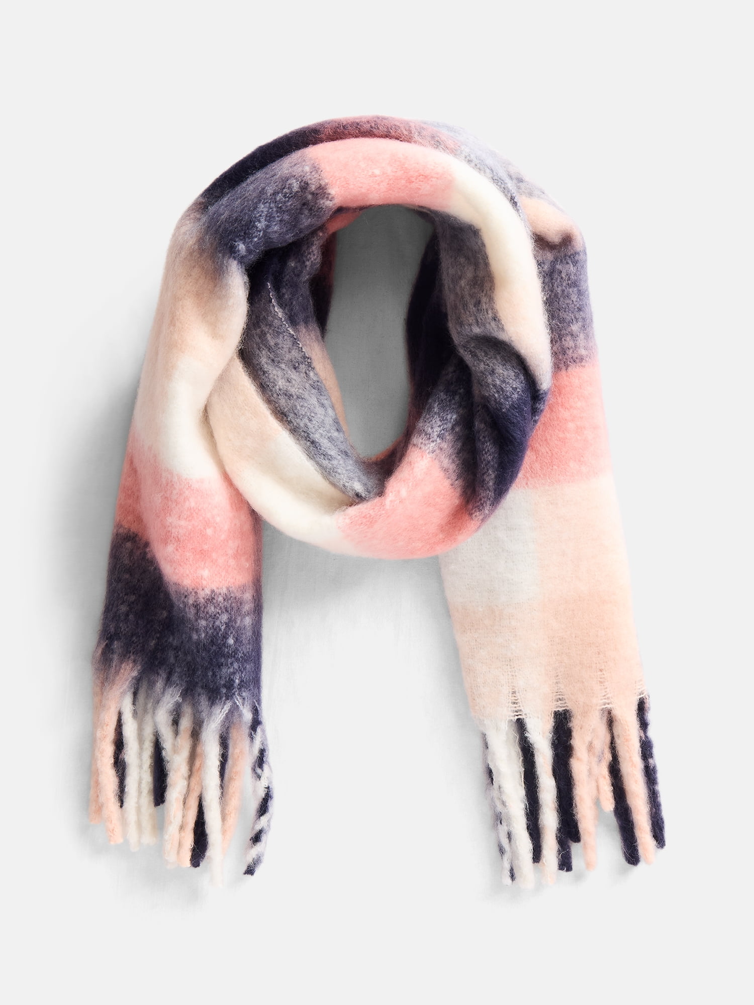 Scenario Women's Square Plaid Scarf with Fringe Trim