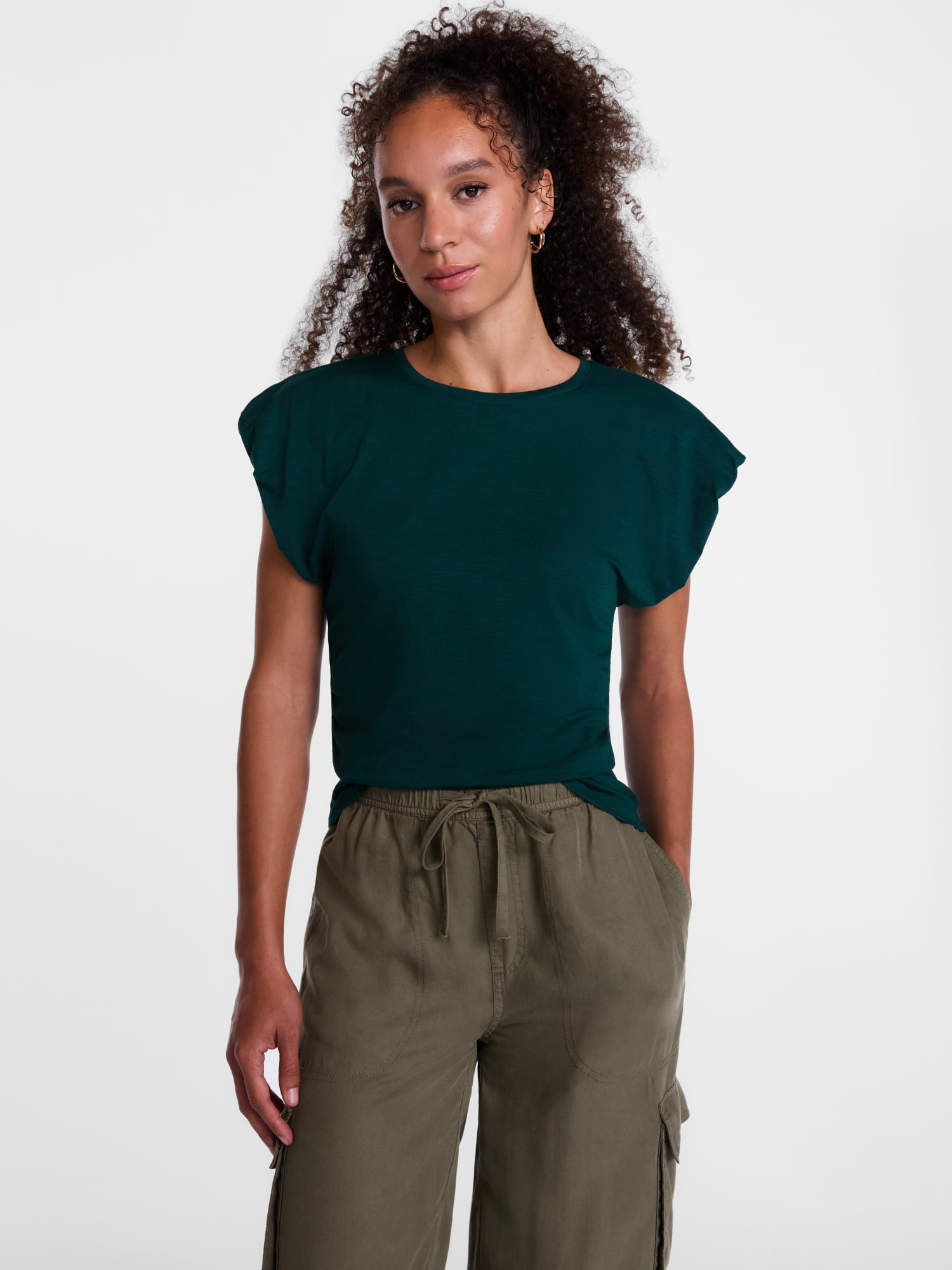 Scenario Women's and Women's Plus Tee with Short Bubble Cap Sleeves, Sizes XS-4X