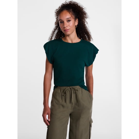 Scenario Women's and Women's Plus Tee with Short Bubble Cap Sleeves, Sizes XS-4X