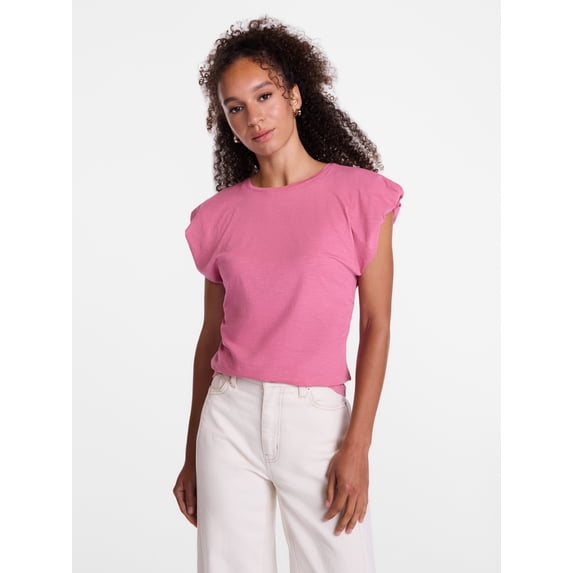 Scenario Women's and Women's Plus Tee with Short Bubble Cap Sleeves, Sizes XS-4X
