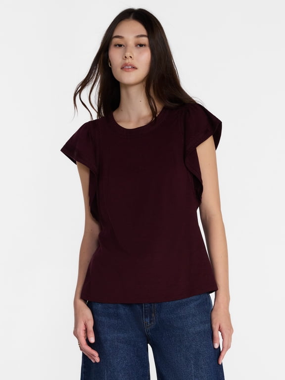 Women's Top with Short Flutter Sleeves, Sizes XS-XXXL