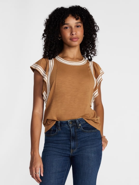 Women's Top with Short Flutter Sleeves, Sizes XS-XXXL