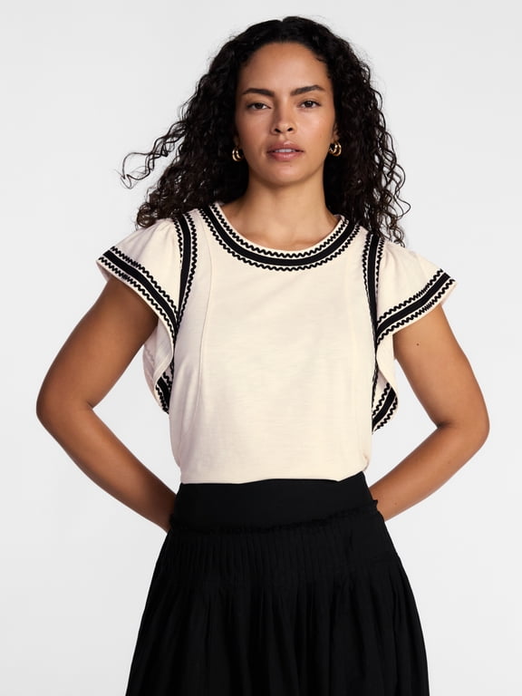 Women's Top with Short Flutter Sleeves, Sizes XS-XXXL
