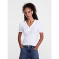 thumbnail image 1 of Scenario Women's V-Neck Henley Top with Short Puff Sleeves, Sizes XS-XXXL, 1 of 6