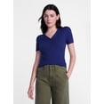 thumbnail image 1 of Scenario Women's V-Neck Henley Top with Short Puff Sleeves, Sizes XS-XXXL, 1 of 6