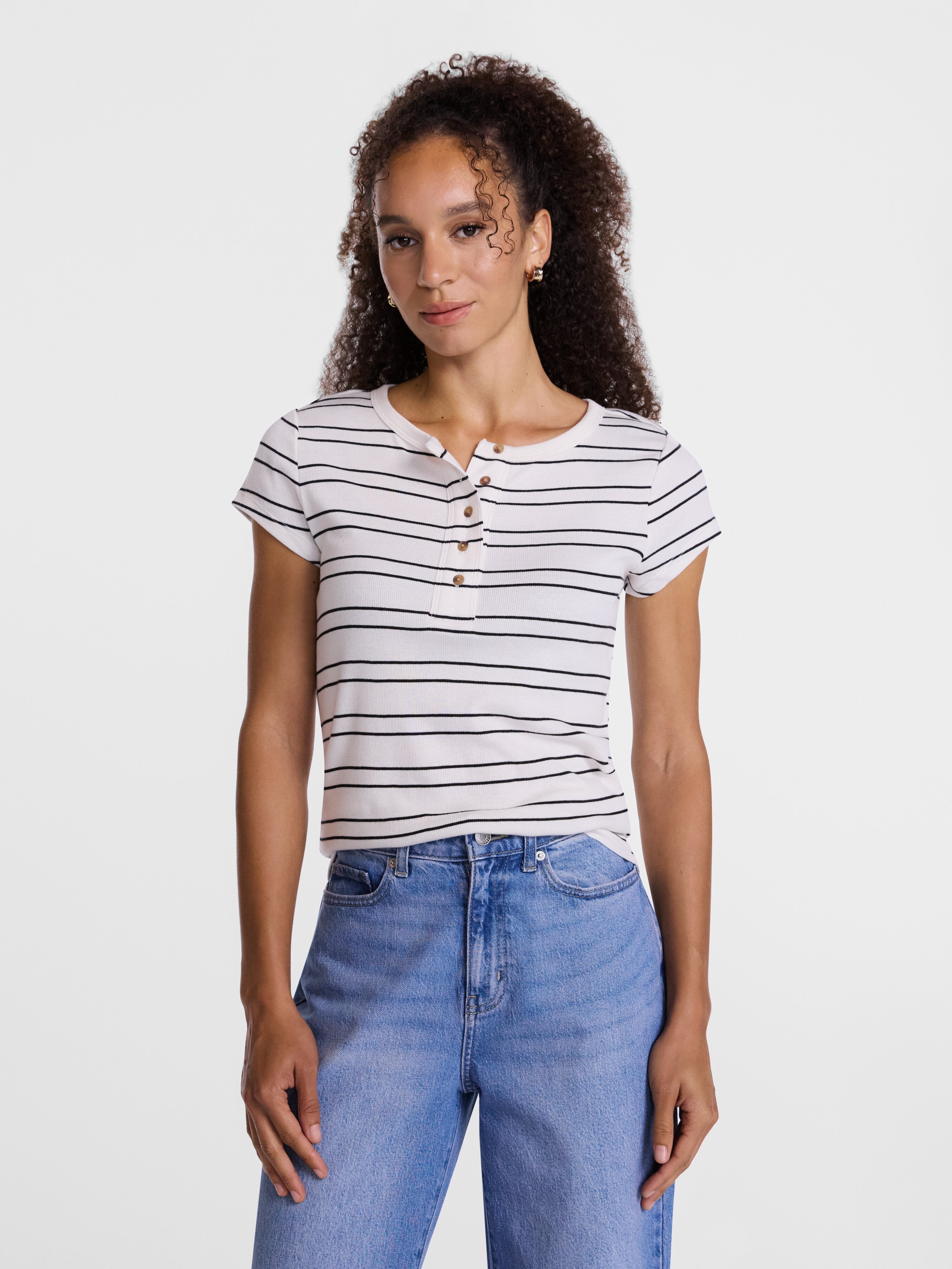 Scenario Women's Rib Henley with Short Sleeves, Sizes XS-XXXL