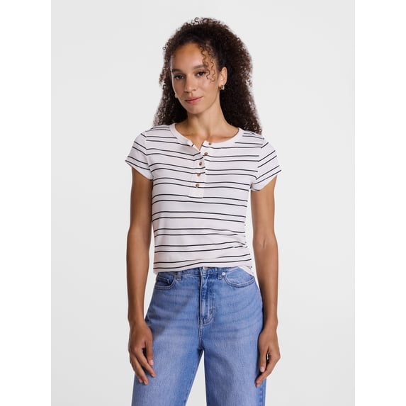 Scenario Women's Rib Henley with Short Sleeves, Sizes XS-XXXL