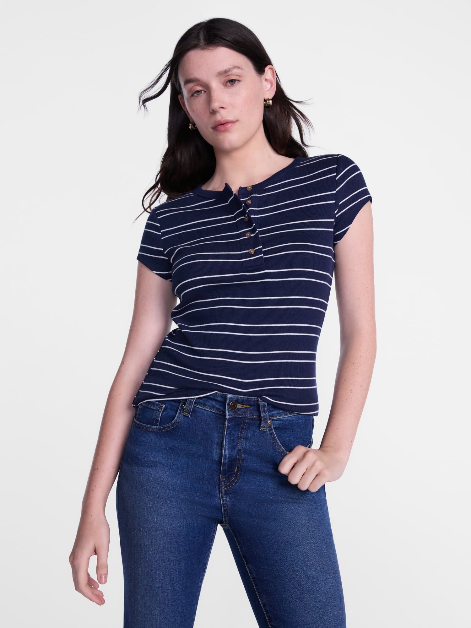 Scenario Women's Rib Henley with Short Sleeves, Sizes XS-XXXL