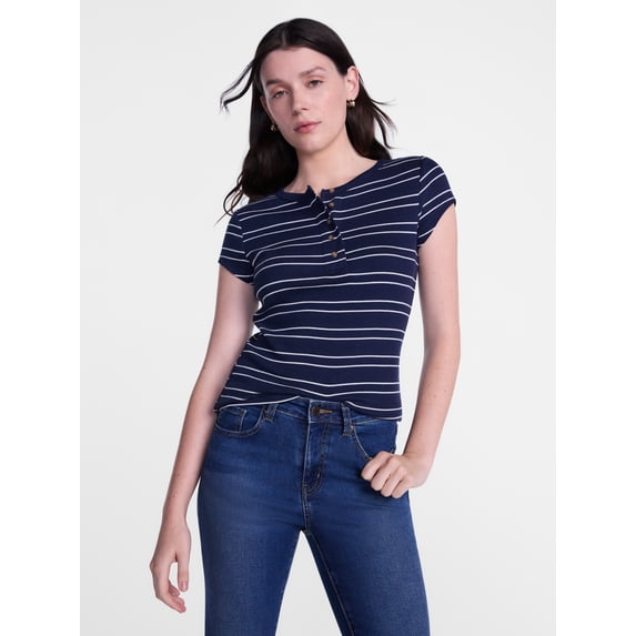 Scenario Women's Rib Henley with Short Sleeves, Sizes XS-XXXL