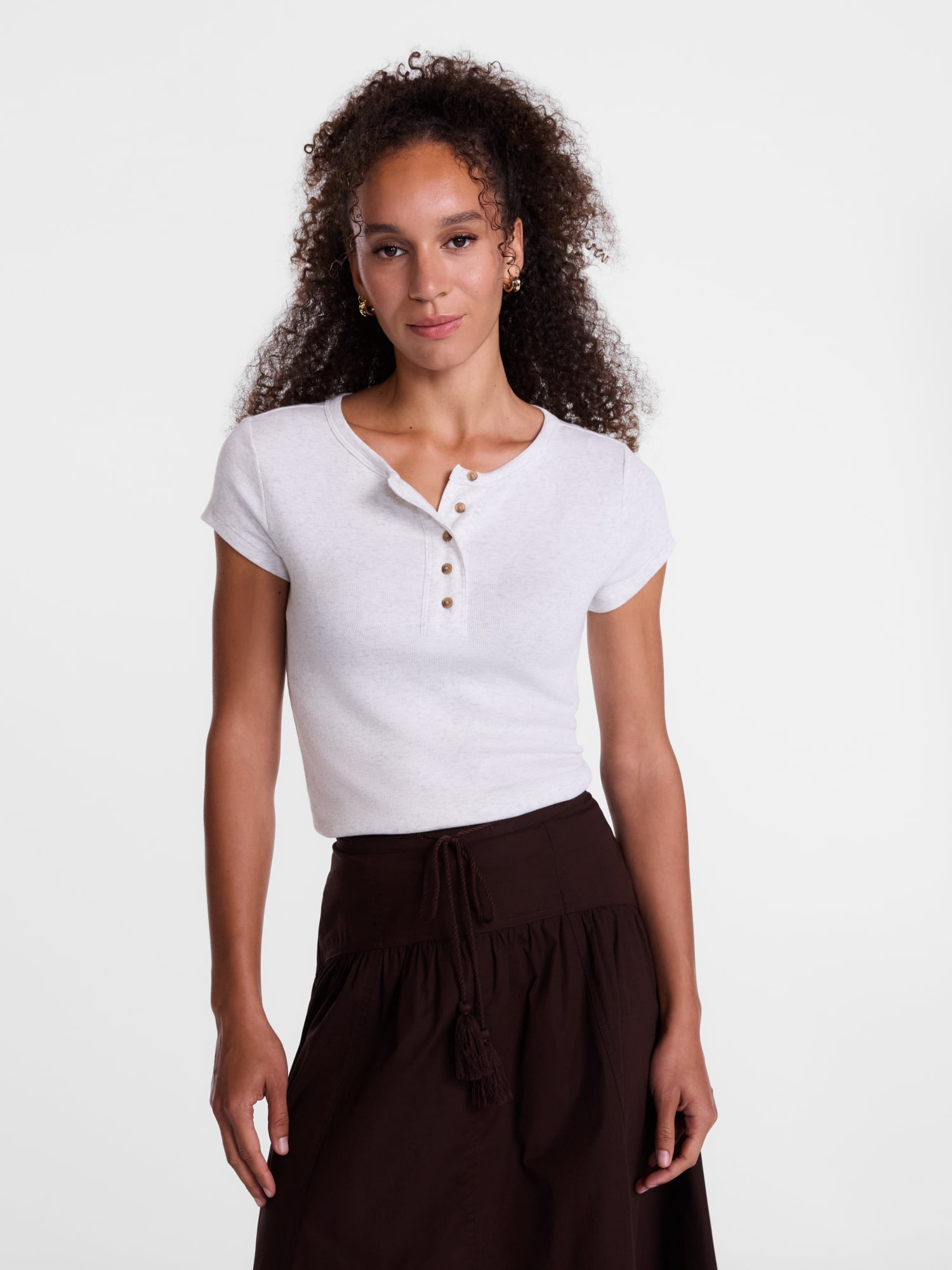 Scenario Women's Rib Henley with Short Sleeves, Sizes XS-XXXL