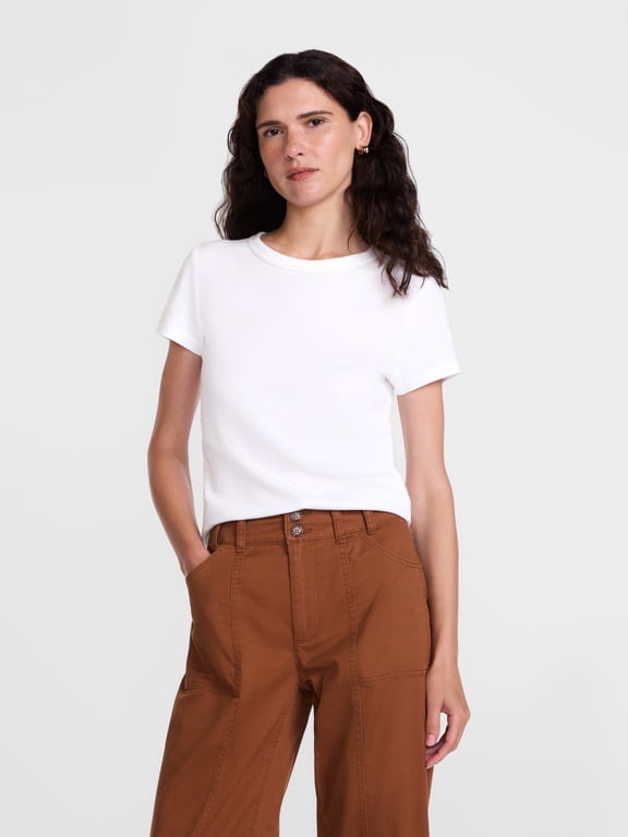 Women's Rib Tee with Short Sleeves, Sizes XS-XXXL