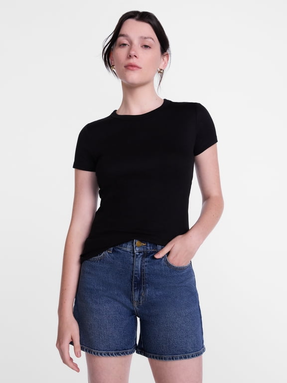 Women's Rib Tee with Short Sleeves, Sizes XS-XXXL