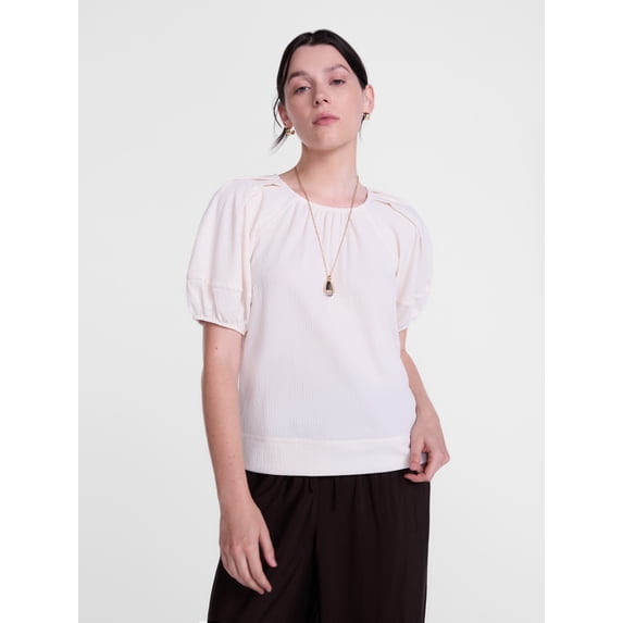 Scenario Women's Textured Top with Short Puff Sleeves, Sizes XS-XXXL