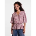 thumbnail image 1 of Scenario Women's Front Tie Peplum Top with 3/4-Length Sleeves, Size XS-XXXL, 1 of 6