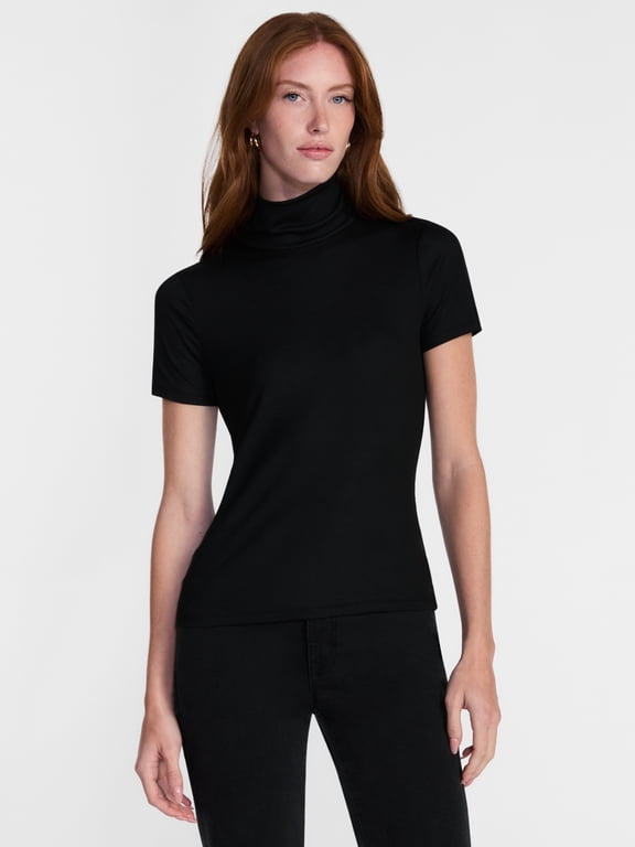 Women's Turtleneck Top with Short Sleeves, Sizes XS-XXXL