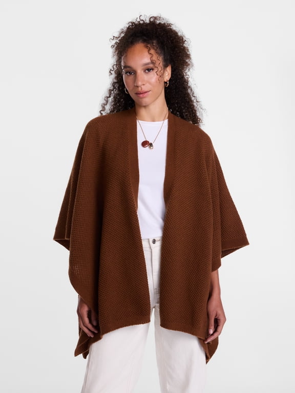 Women's Textured Knit Ruana - Versatile Cape-Like Fashion Cover-Up