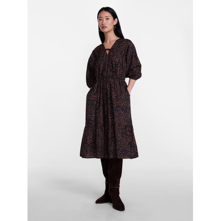 Scenario Women's and Women's Plus Midi Dress with Puff Sleeves, Sizes XS-4X