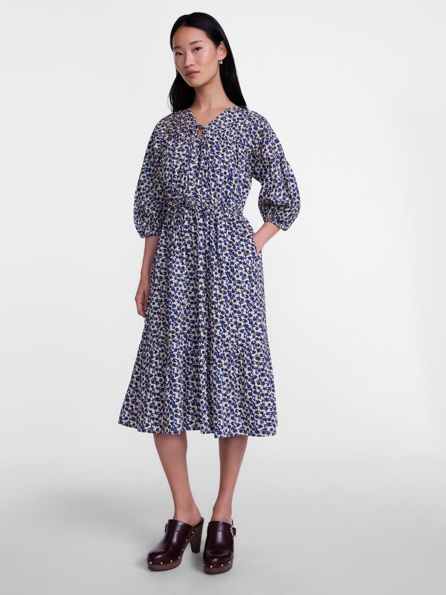 Scenario Women's and Women's Plus Midi Dress with Puff Sleeves, Sizes XS-4X
