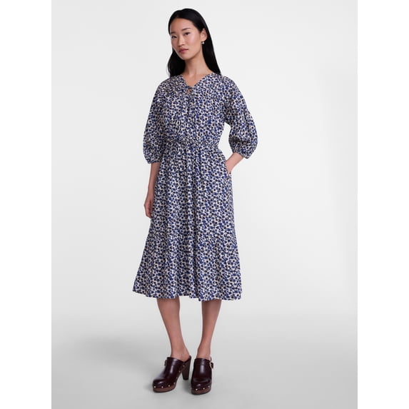 Scenario Women's and Women's Plus Midi Dress with Puff Sleeves, Sizes XS-4X