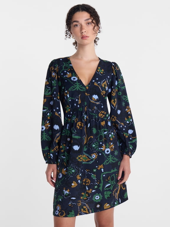 Women's V Neck A Line Mini Dress with Long Sleeves, Sizes XS-XXXL