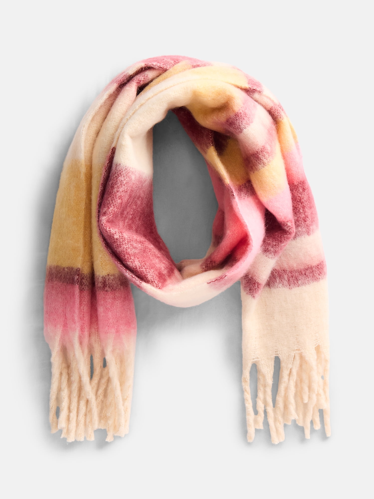Scenario Women's Variegated Striped Scarf with Fringe Trim