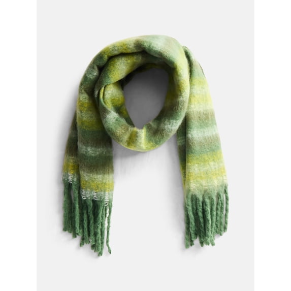 Scenario Women's Variegated Striped Scarf with Fringe Trim