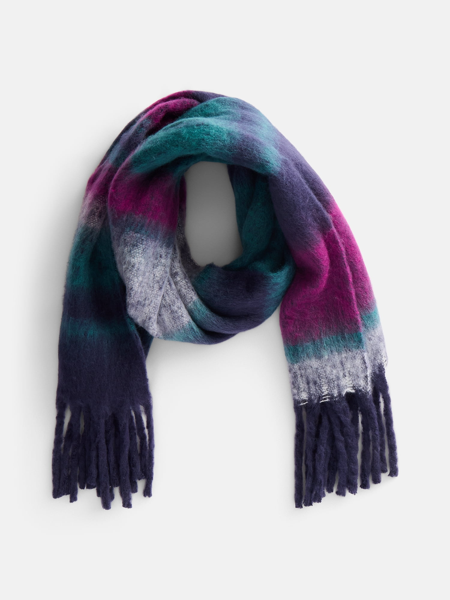 Scenario Women's Variegated Striped Scarf with Fringe Trim