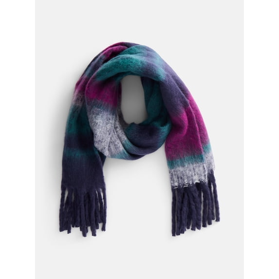 Scenario Women's Variegated Striped Scarf with Fringe Trim