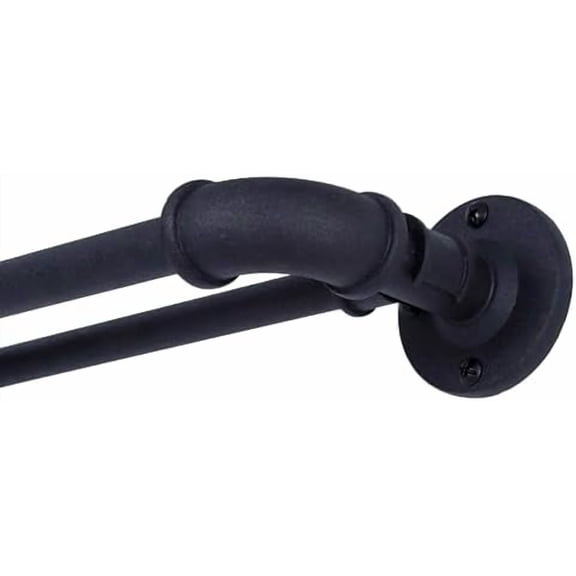 SN47079 Bronn Industrial Pipe Blackout Wrap Around Double Curtain Rod, 36-66" Adjustable Length, Matte Black Finish, 3/4" and 5/8" Diameter Textured Steel Tubes