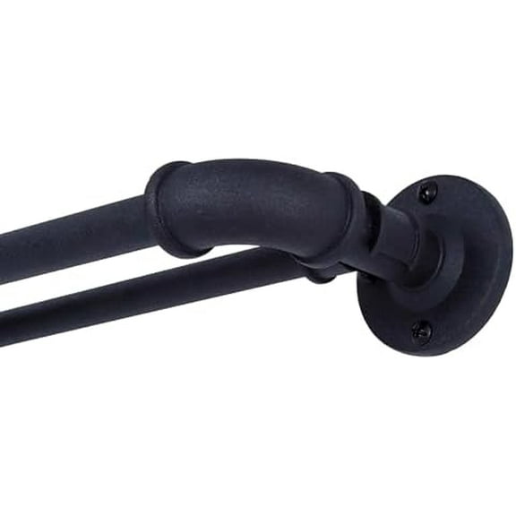 SN47079 Bronn Industrial Pipe Blackout Wrap Around Double Curtain Rod, 36-66" Adjustable Length, Matte Black Finish, 3/4" and 5/8" Diameter Textured Steel Tubes