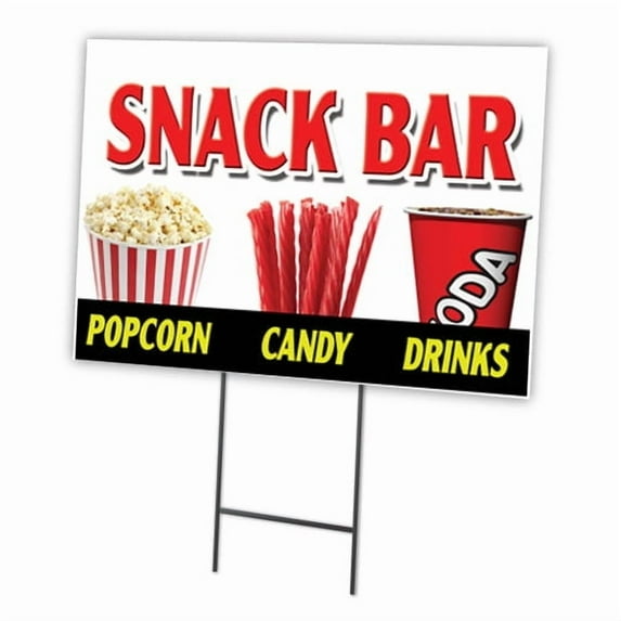 SNACK BAR CANDY POPCORN 18"x24" Yard Sign & Stake | Advertise Your Business | Stake Included Image On Front Only | Made in The USA