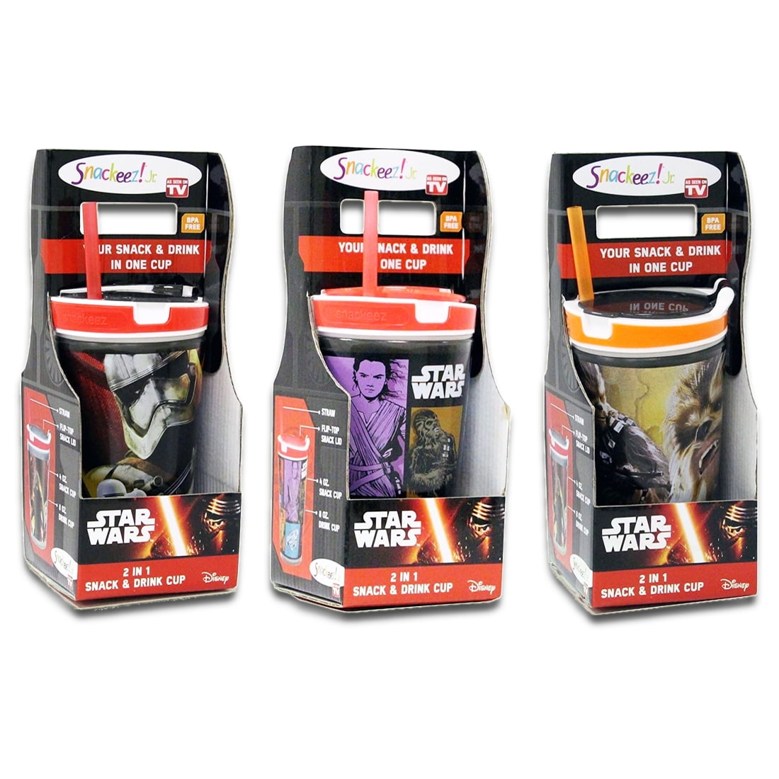 SNACKEEZ Jr2in1 Snack & Drink Cup Combo Lid Straw Star War 7 Movie